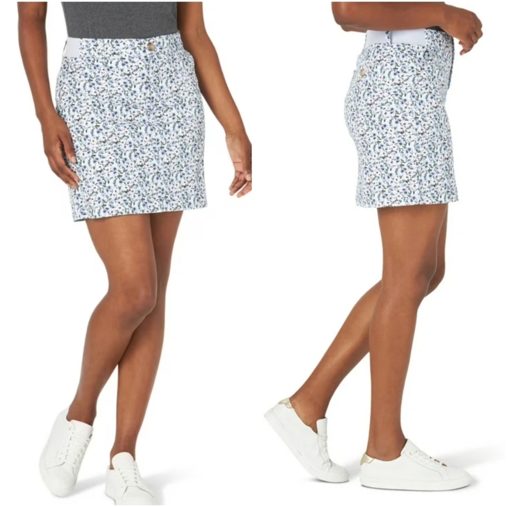 Lee Midrise Comfort Waist Skort Watercolor Floral Print Blue White 12M NWT